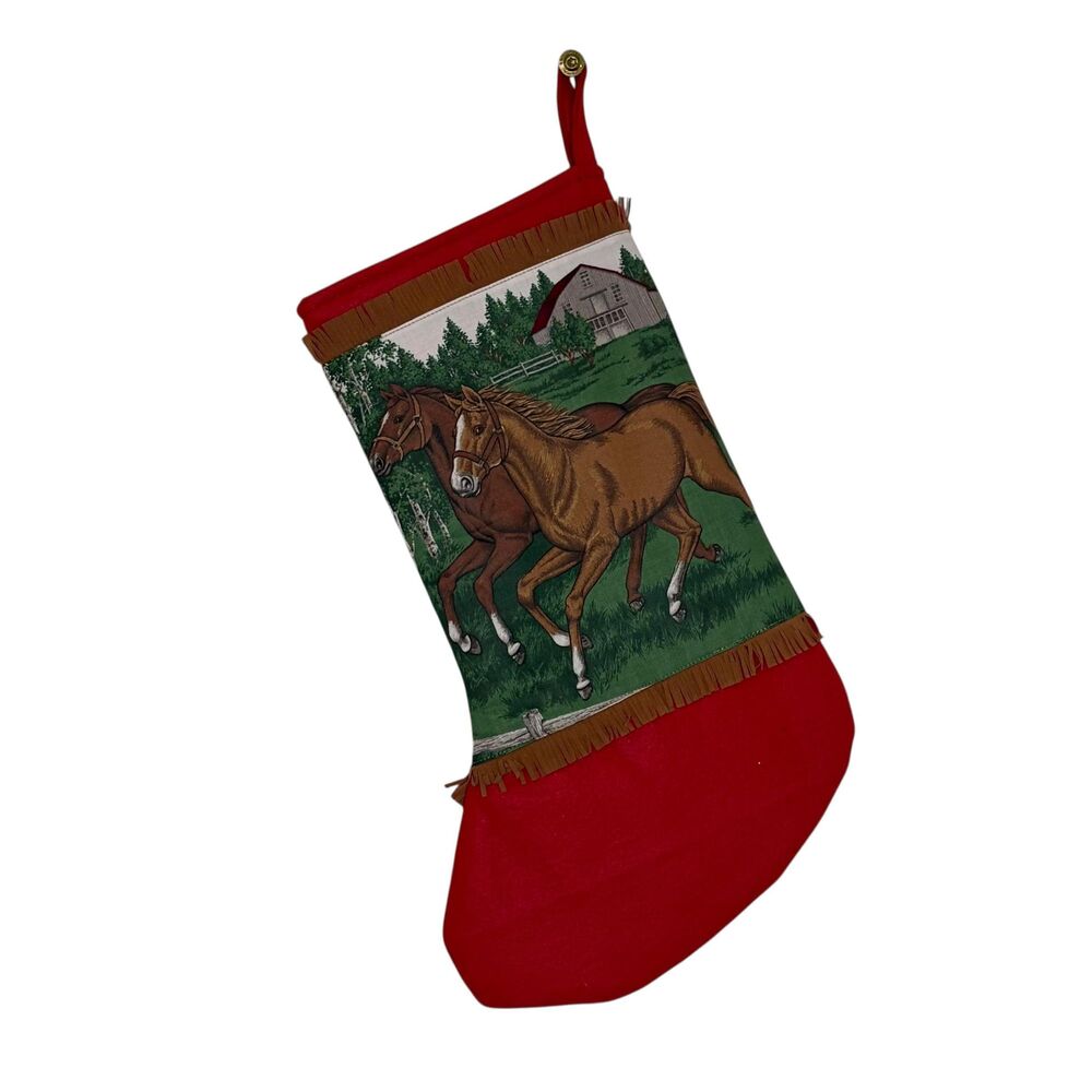Set of 2 Handmade Christmas Stockings: Vintage Horse and Colt Red Brown - Picture 2 of 4